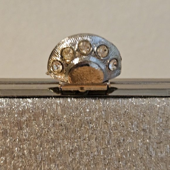 Small Silver Sparkle Evening Wear Handbag Clutch Purse Rhinestone Closure - Picture 2 of 5